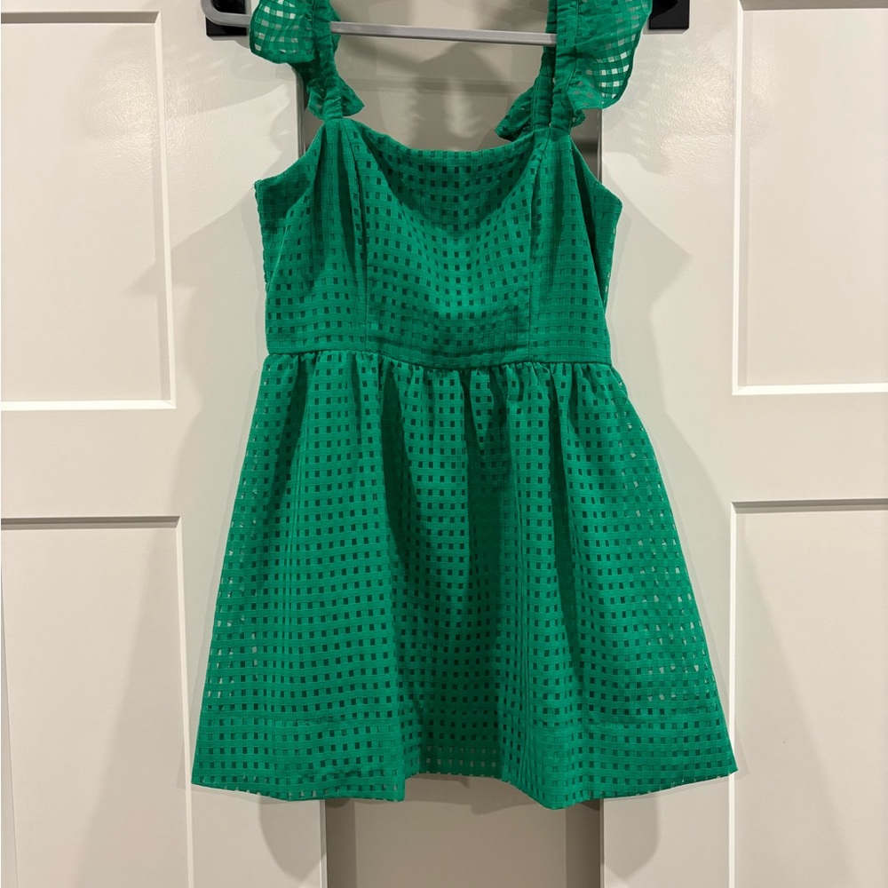 City Studio Green Eyelet Ruffle Strap Casual Dress